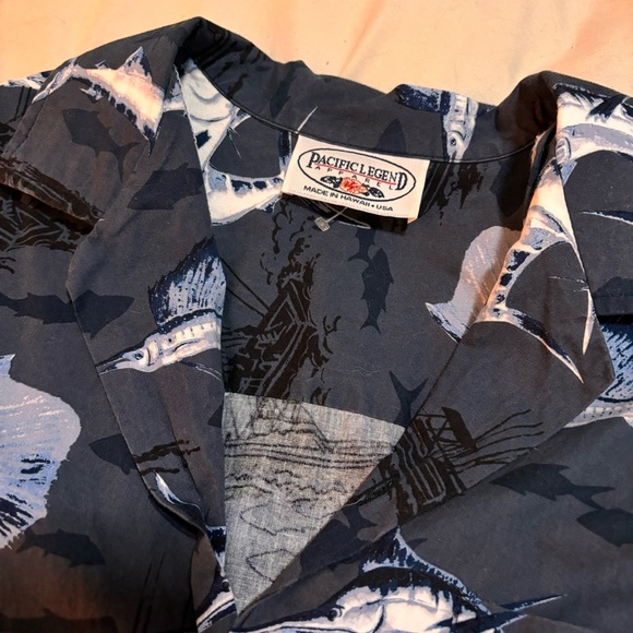 Pacific Legend Apparel Hawaiian Shirt Marlin Fishing Schooner Size Medium - Picture 9 of 10